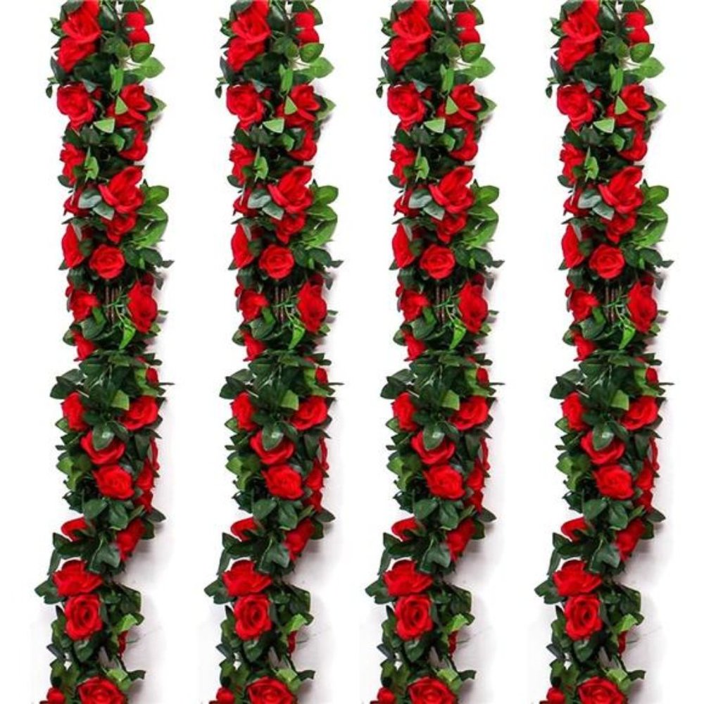 4 Pack 32.2 FT Fake Rose Vine Flowers Plants Artificial Flower Hanging Rose Ivy